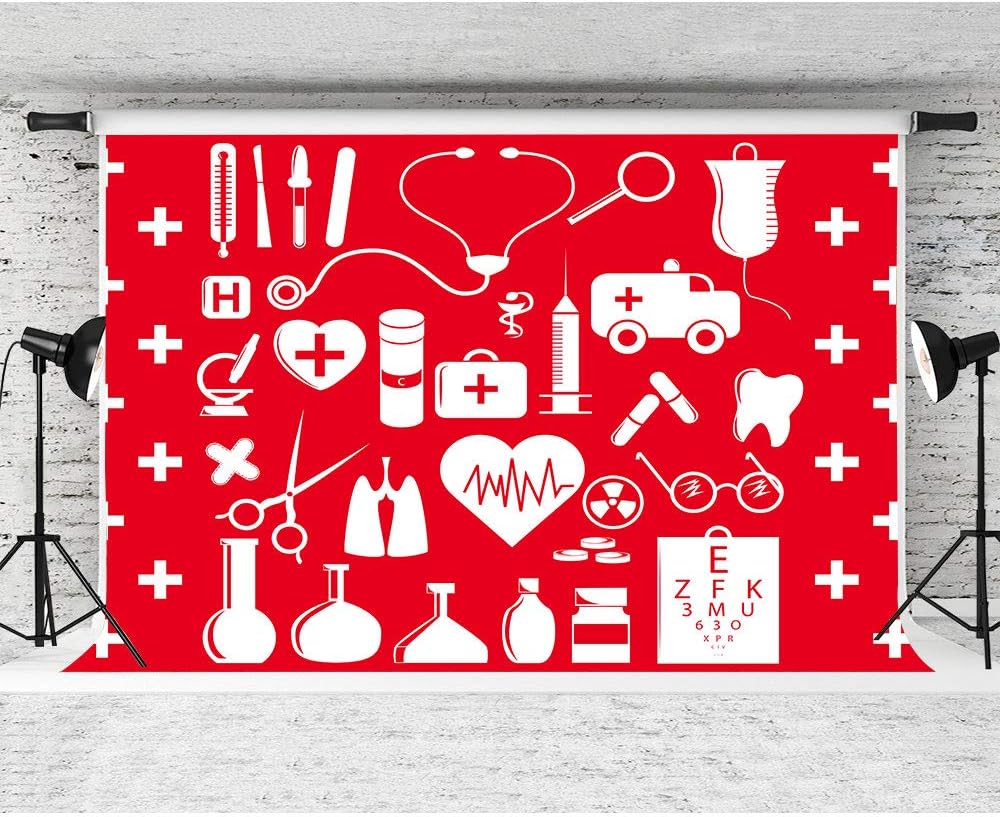 FHZON 7x5ft BJYYFH3 Doctor and Nurse Supplies Backdrop Red and White Cross Photography Background Theme Party Wallpaper