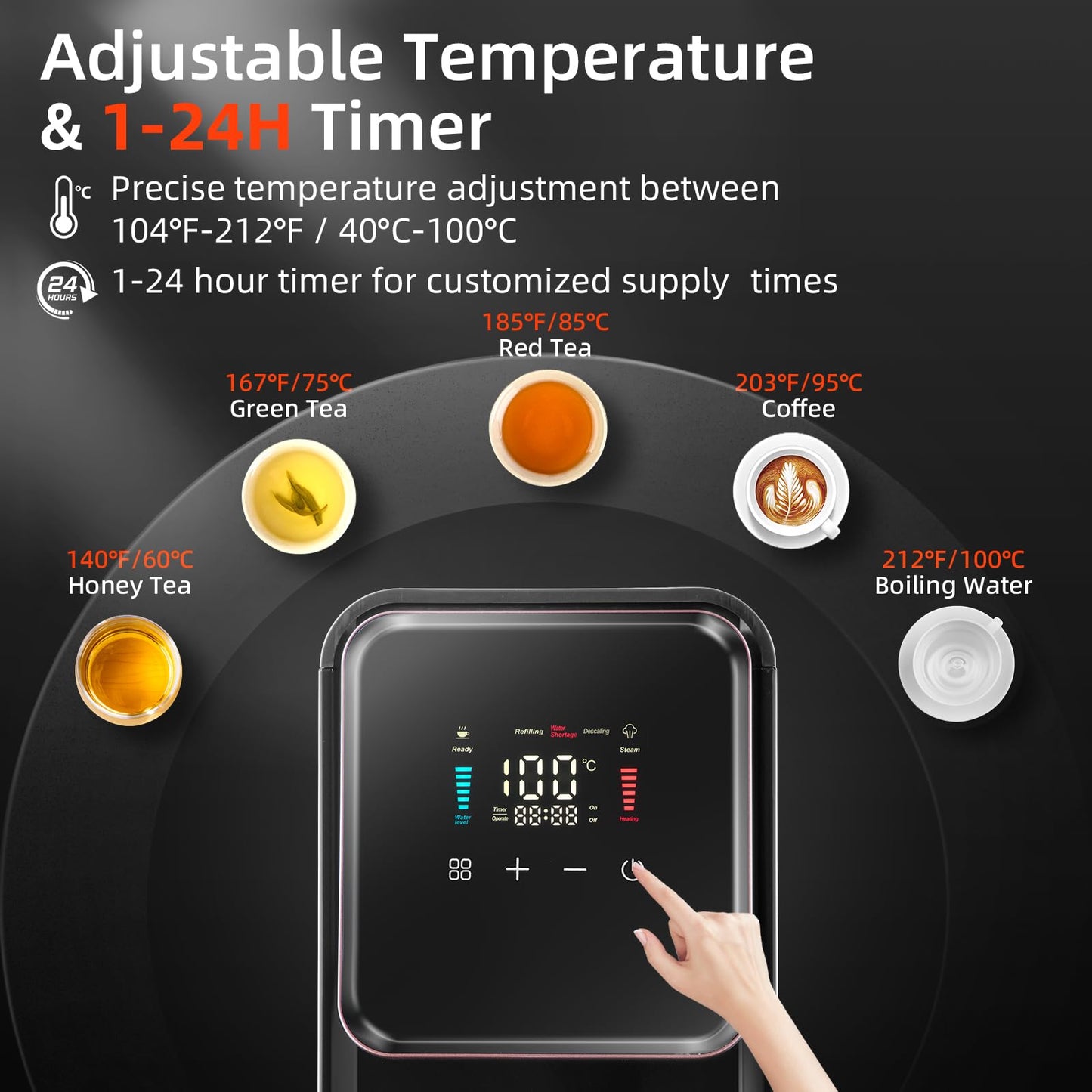 TERUISI 15L/4Gal Hot Water Dispenser, 1600W Commercial Hot Water Boiler, 60L(13Gal)/H Large Hot Beverage Dispenser with 304 Stainless Steel Inner, HD LED Screen for Hotels, Restaurants, Bars