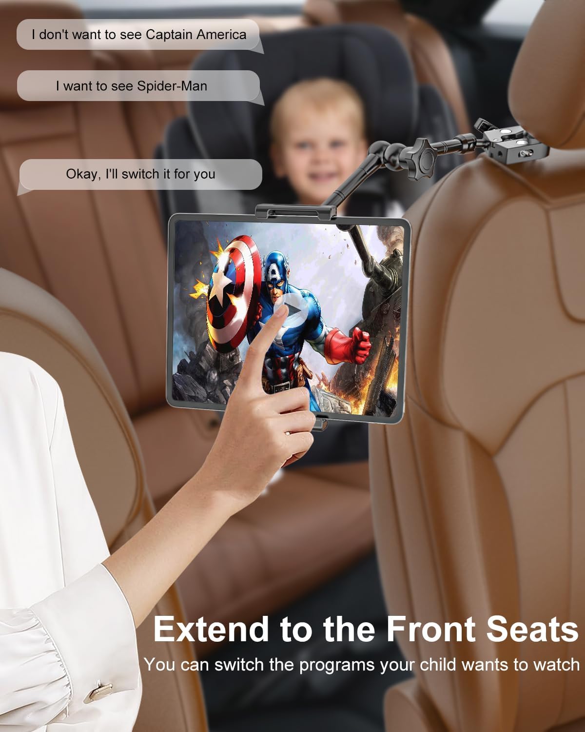 Kolasels 12.9 iPhone16, 5.5-15.6" Car Headrest Tablet Holder - Metal Magic Arm, Car ipad Holder Backseat Kids