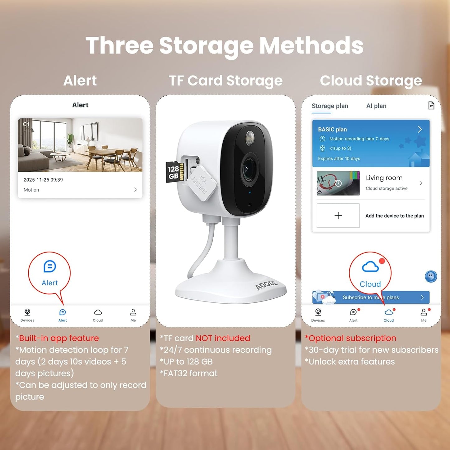 AOQEE 2K 24/7 (C1-White-1pack-2.4G) Cameras for Home Security-Outdoor/Indoor Camera for Dog/Cat/Pet/Nanny/Baby/Elderly