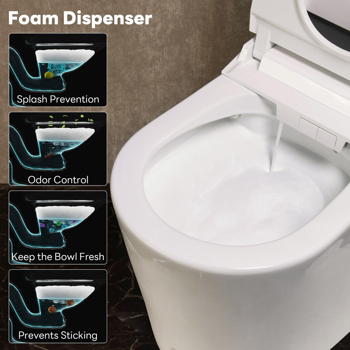 CANEST Smart Toilet with Bidet Built in, Bidet Toilet with Tank, Foam Dispenser, 1000g MaP Flushing, Full-Area Seat Sensor, Ultra-Micro Bubble Wash, Auto Temperature Control, Foot Sensor(FC-002PRO)
