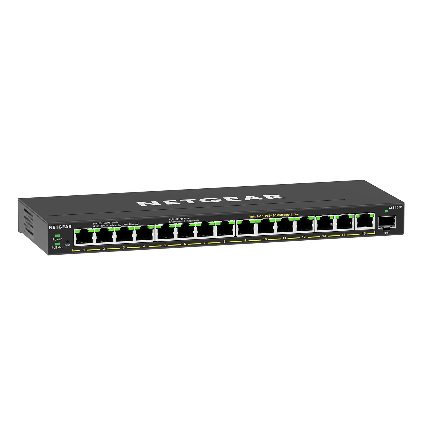 NETGEAR 16-Port PoE Gigabit Ethernet Easy Smart Essentials Switch (GS316EP) - Managed, with 15 x PoE+ @ 180W, 1 x 1G SFP Port, Desktop or Wall Mount