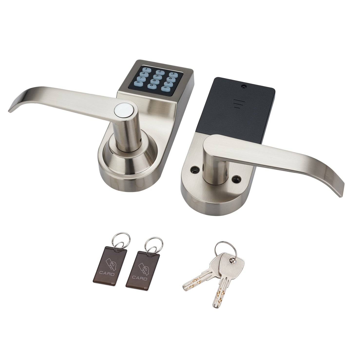 HAIFUAN Digital Door Lock,Unlock with M1 Card, Code and Key,Default for Left Hand Orientation Nickel Brush