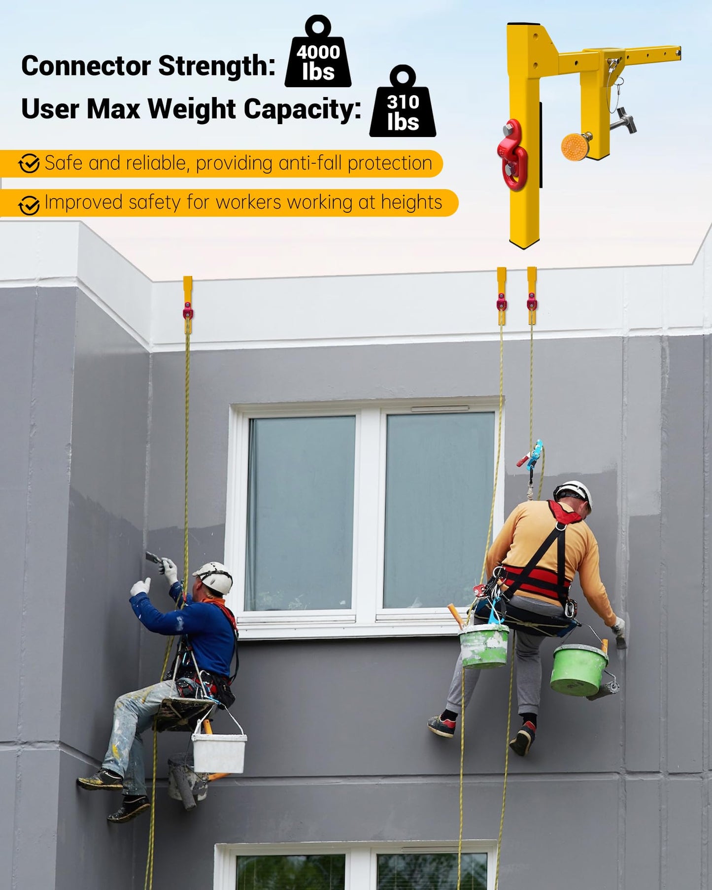 Parapet Adjustable Non-Penetrating Anchor, Reusable Parapet Anchor Clamp for Temporary Fall Arrest Anchorage, Fit Parapet Walls Up to 15" Thick, Lightweight Portable and High Strength