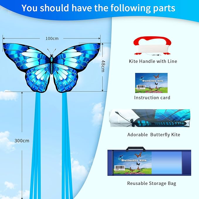 Xida Butterfly Kite for Kids & Adults, Easy to Fly, Ages 4-8, Large Kite with 300ft Handle, Perfect for Beach Trips