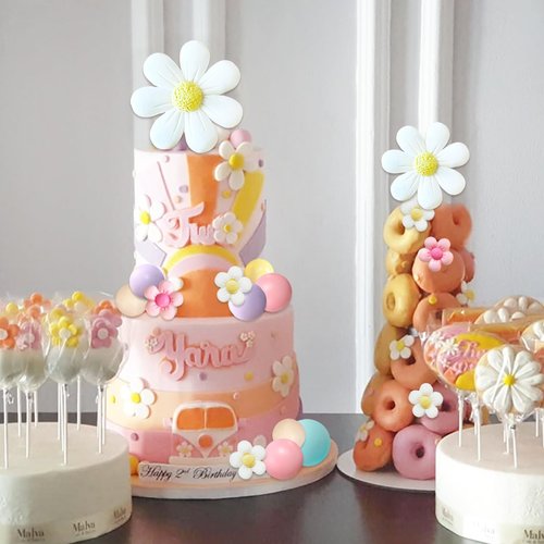 42Pcs Boho Daisy Flower Cake Topper Mini Balls Cake Decorations Retro Groovy Cake Toppers for Women Girls Kids Birthday Baby Shower Wedding Daisy Flower Hippie Themed Party Supplies