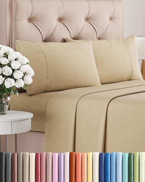 Cal King Size Sheet Set by Skiennix - Comfy Breathable Cooling Bedding - Luxury Tan Color with Deep Pockets