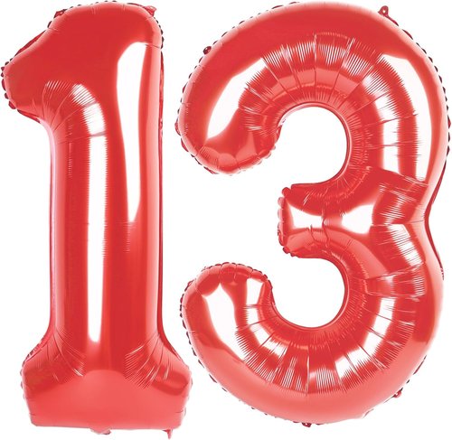 Large Red Number 13 Balloon by [Brand Name] - 40 Inch Foil Party Decoration for Birthdays & Events