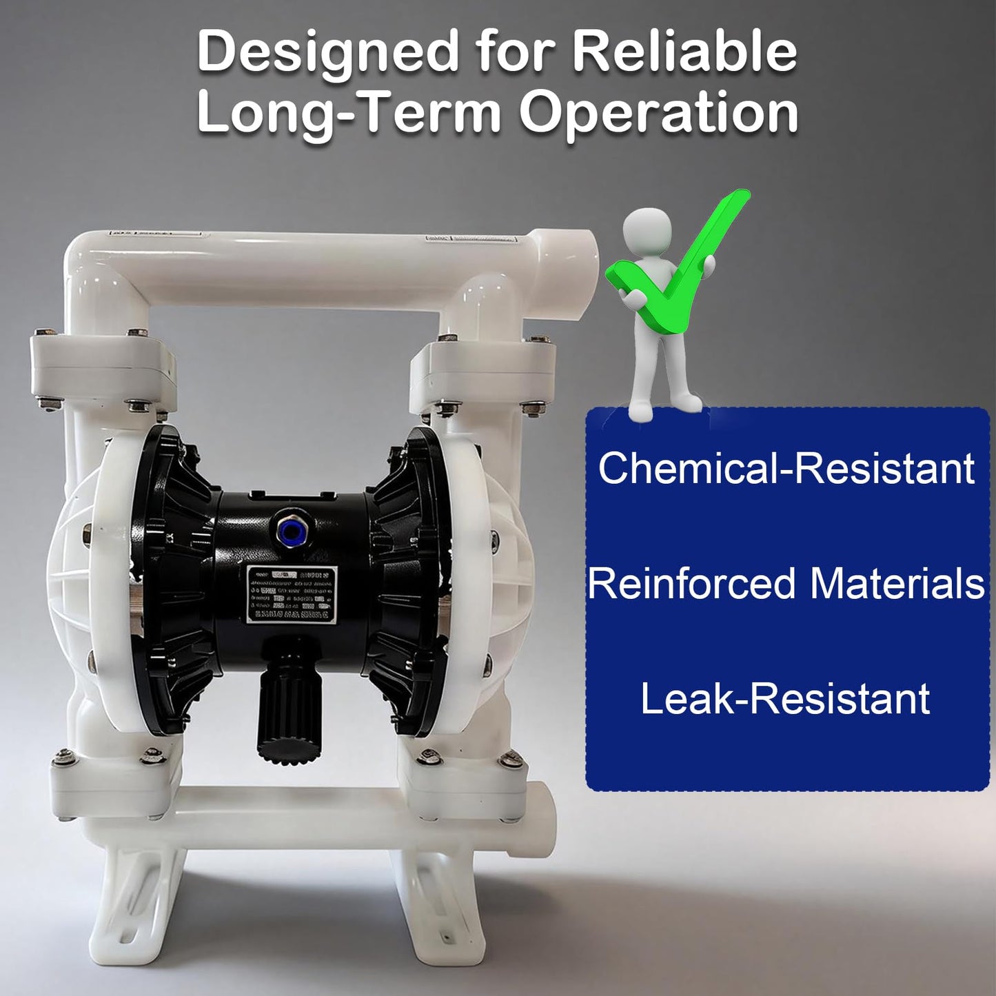 Air Operated Double Diaphragm Pump, 35 GPM and Max 100 PSI Oil Transfer Tump Polypropylene Body, 1.5" Inlet/Outlet 164 ft Lift 23 ft Suction for Diesel Grease Oil Transfer