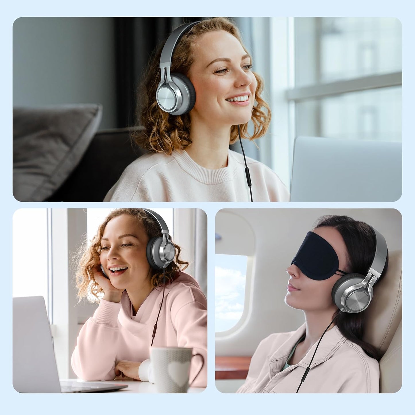C90 3.5mm AILIHEN Wired Headphones with Microphone Volume Control, Noise Reduction Foldable Comfortable Over Ear