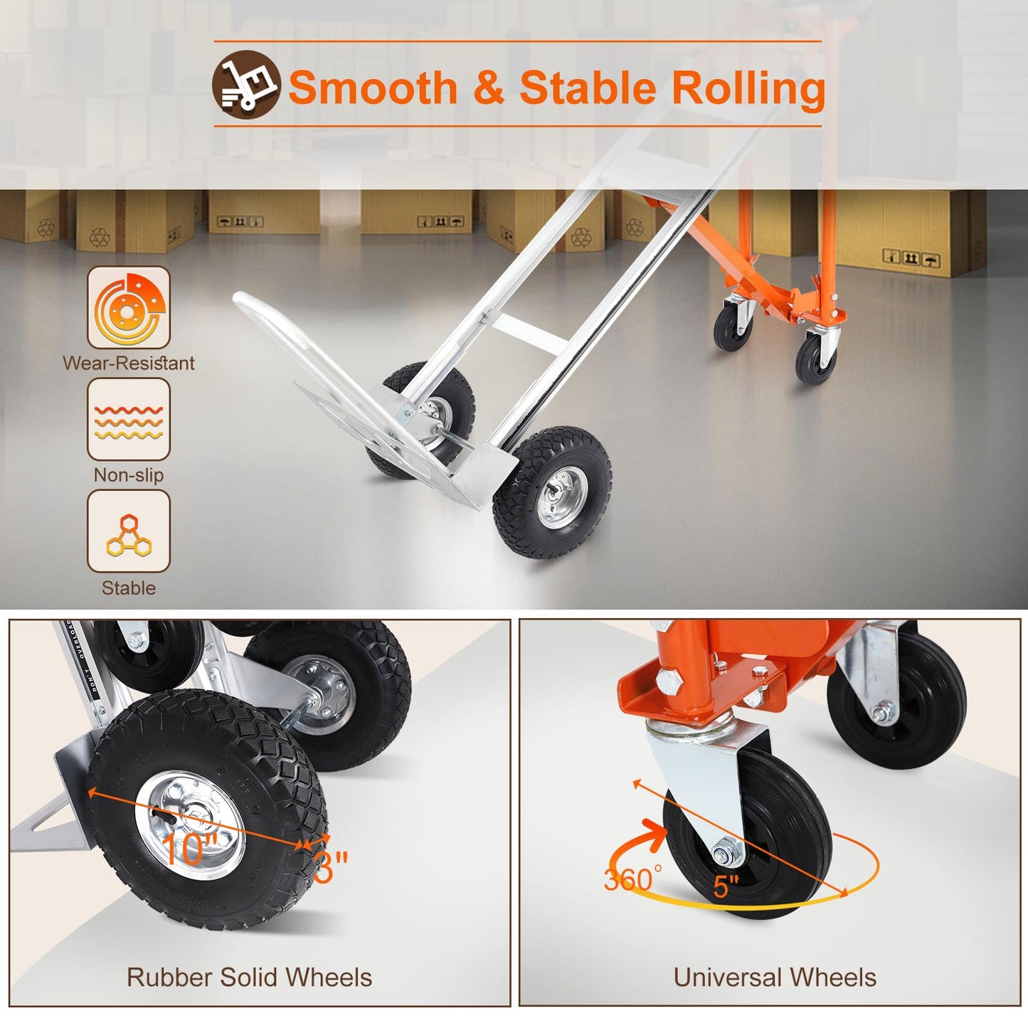 EASYBERG 4-in-1 Heavy Duty Convertible Hand Truck, 770 lbs Capacity Aluminum Folding Hand Truck Dolly Cart with 10" Rubber Wheels, Adjustable for Home, Office, Warehouse, Moving