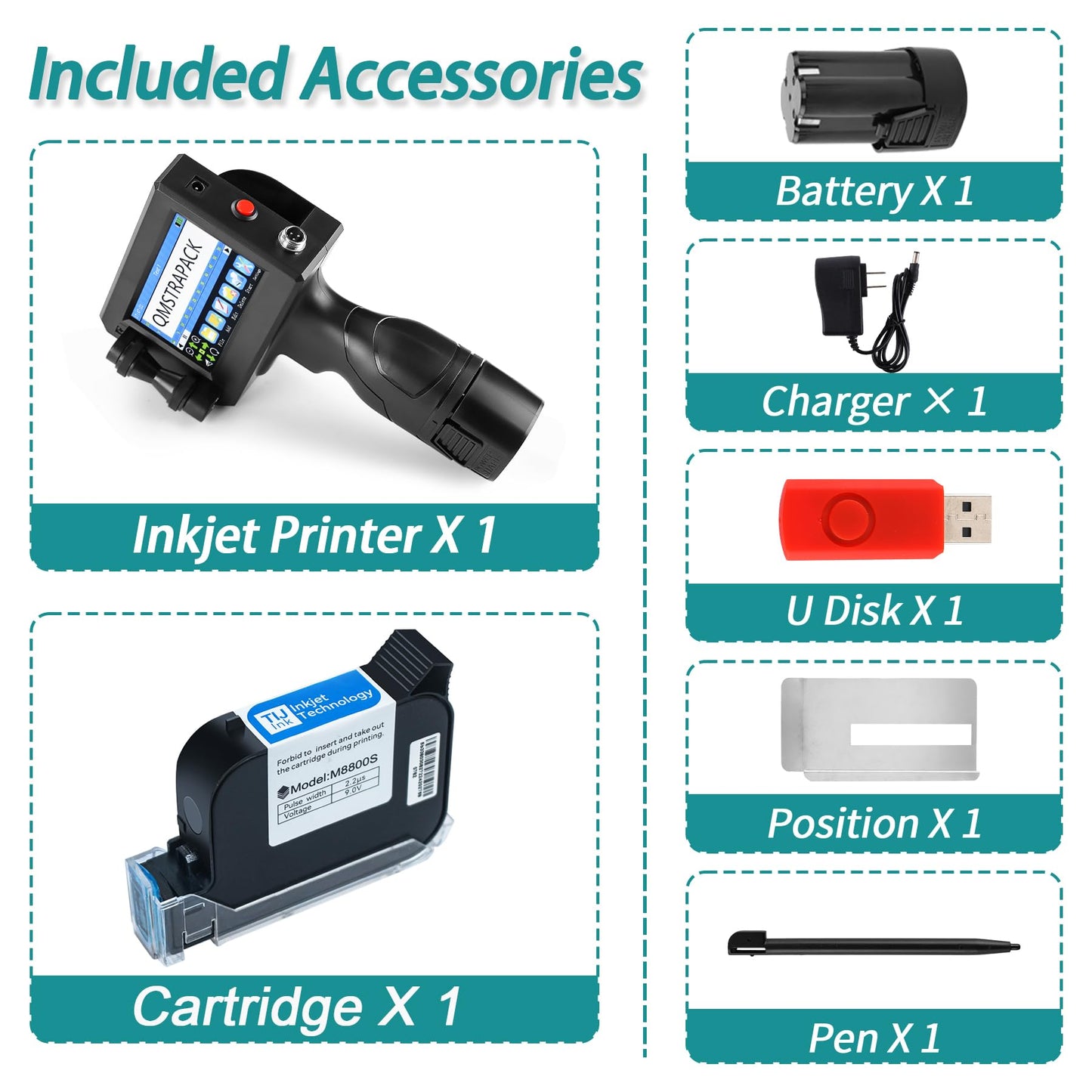 QMSTRAPACK Handheld Inkjet Printer Gun Z10 Printing Height 0.08-0.5 Inch Inkjet Coder with Original Fast-Drying Ink for Text QRCode/Barcode/Batch Number/Label/Image/Date Printer for Any Surface