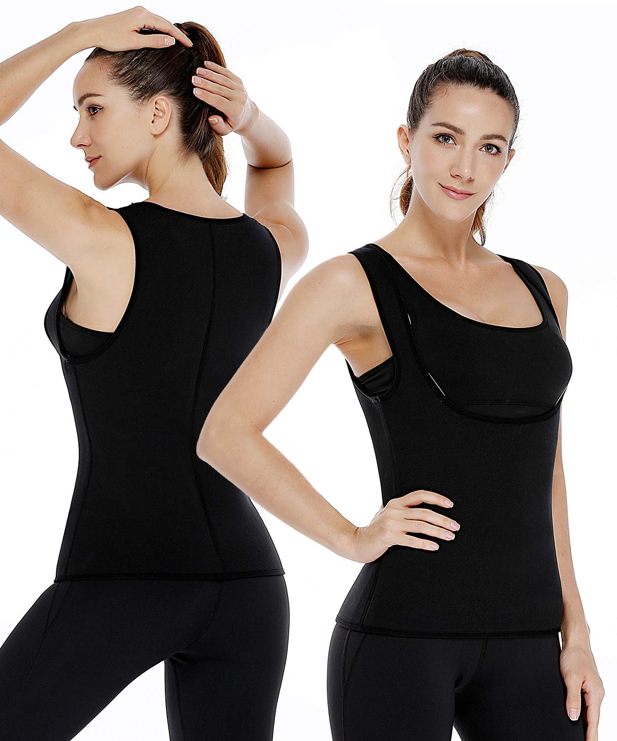 NonEcho Women Neoprene Sweat Vest for Women Sauna Suit Hot Sweat Waist Trainer Vest Slimming Body Shaper Black