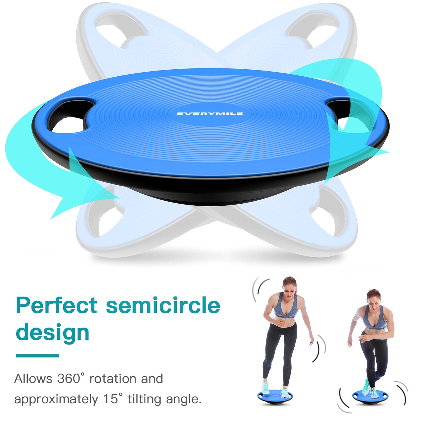 EVERYMILE Wobble Balance Board, Exercise Balance Stability Trainer Portable Balance Board with Handle for Workout Core Trainer Physical Therapy & Gym Diameter No-Skid Surface 15.7" Blue