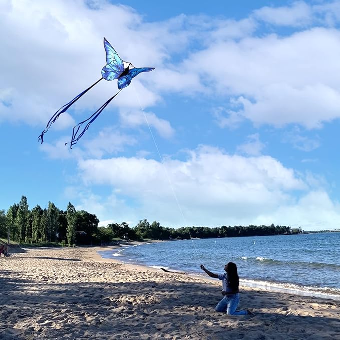 Butterfly Kites for Kids and Adults, Easy to Fly Large Single Line Kite for Boys and Girls - 55" x 28" Beach Kite for Beginners, 300ft String Handle Included