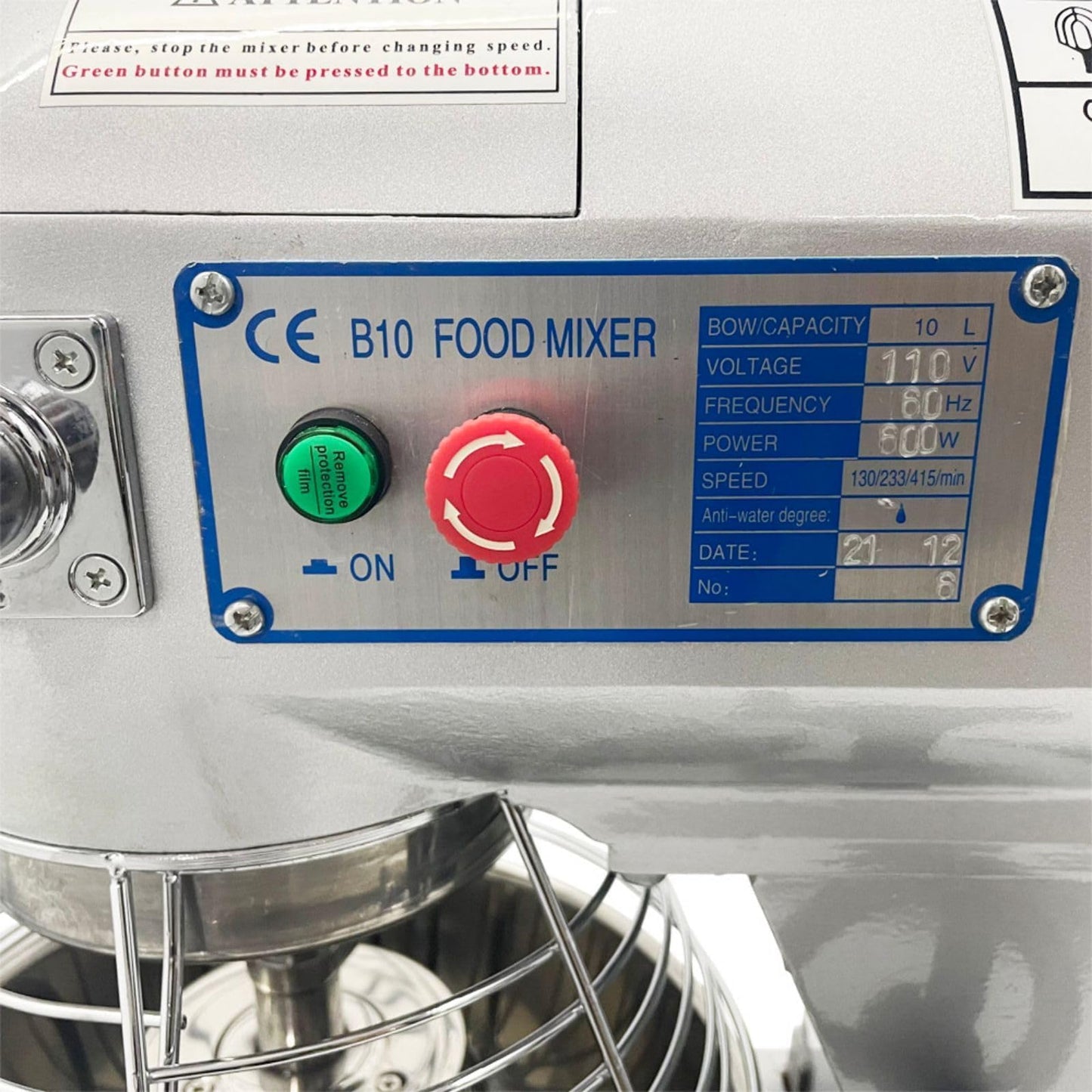 BEILOCKERY 10L Commercial Dough Mixer, 450W Food Stand Mixer, 3-Speeds Adjustable 110V Dough Blender Machine with 3 Mixing Tools for Kitchen