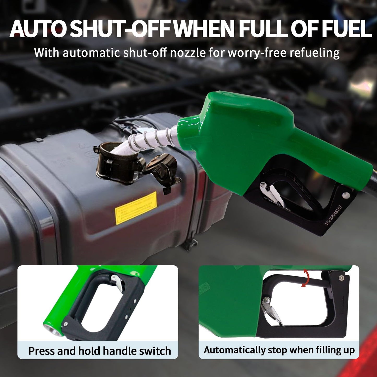 BORRITT Fuel Transfer Pump 12 Volt 20 GPM High Flow,w/Automatic Nozzle Green,DC Fuel Pump,Cast Iron Gas Heavy Duty Transfer Pump for Gasoline,Diesel, Kerosene,Ethanol Blends,Methanol Blends,Biodiesel