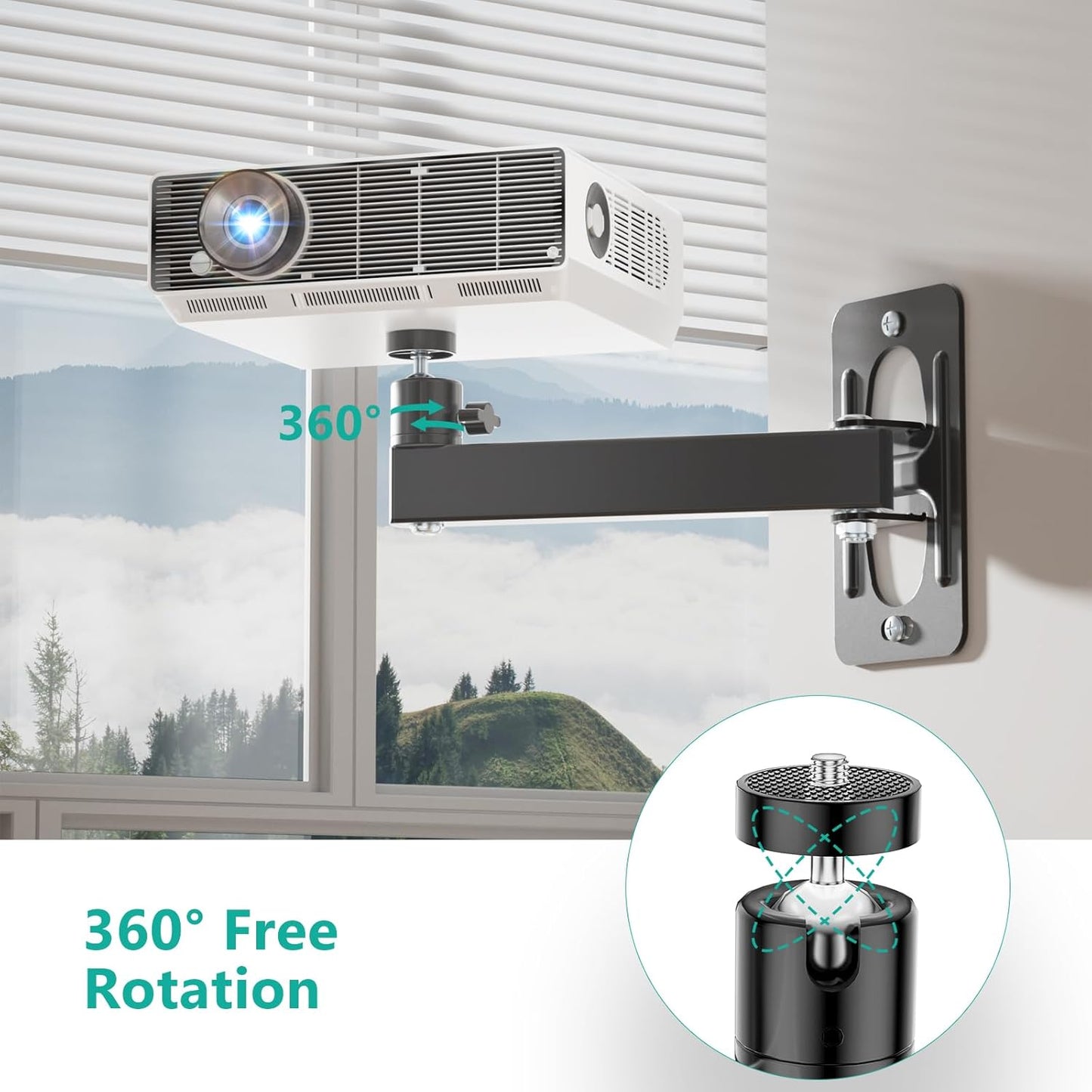 WALI 1/4" M4 M6 4.4lbs 1330LM-PMS, Mini Projector Wall Mount, Full Motion Adjustable Bracket for Screws, Hanging Holder