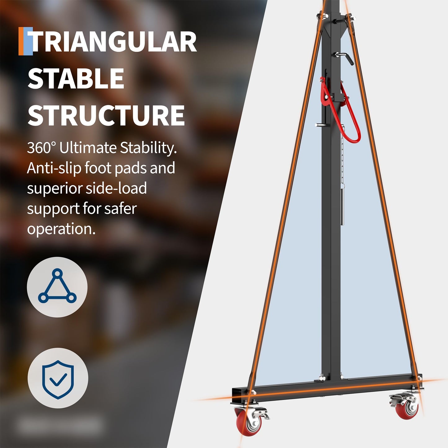 Adjustable Gantry Crane with Manual Trolley, Hook and Sling Strap, 1 Ton 2200 LBS Capacity, Portable Gantry Crane Height Adjustable 97" to 141" with 12 Positions, for Factories, Warehouses