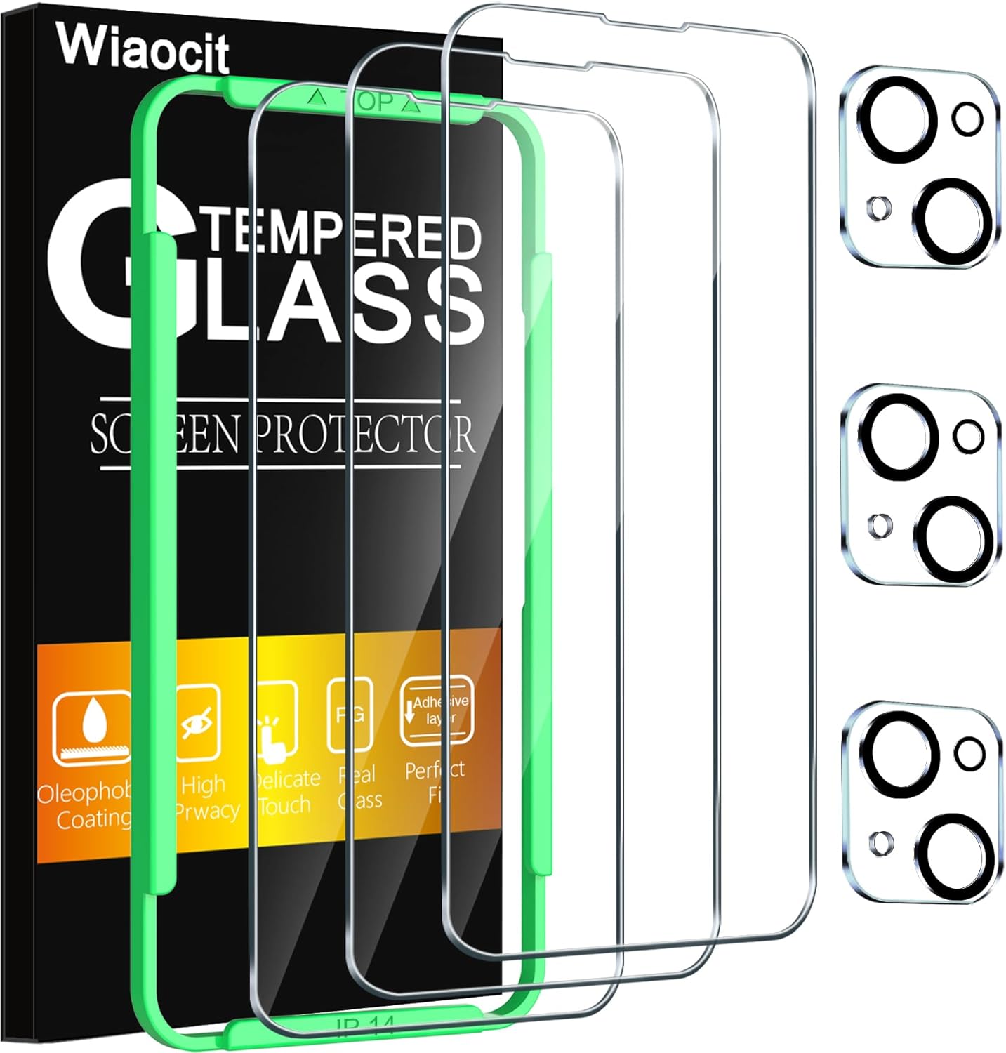 3 Pack 14 3 Pack 9H Wiaocit Tempered Glass Screen Protector for iPhone with Camera Lens Protector, Hardness, Bubble