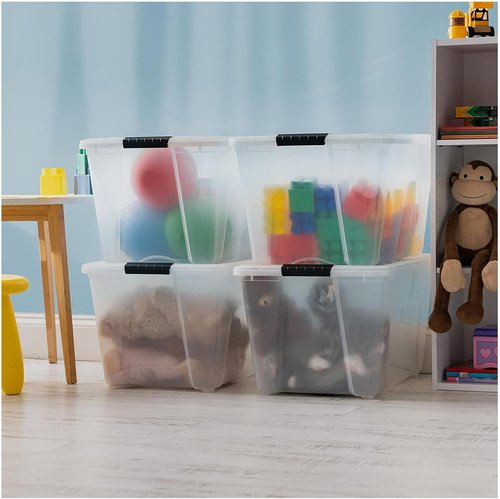 IRIS USA 54 Qt Stackable Plastic Storage Bins - BPA-Free, Durable Nestable Containers, 8 Pack - Clear with Lids