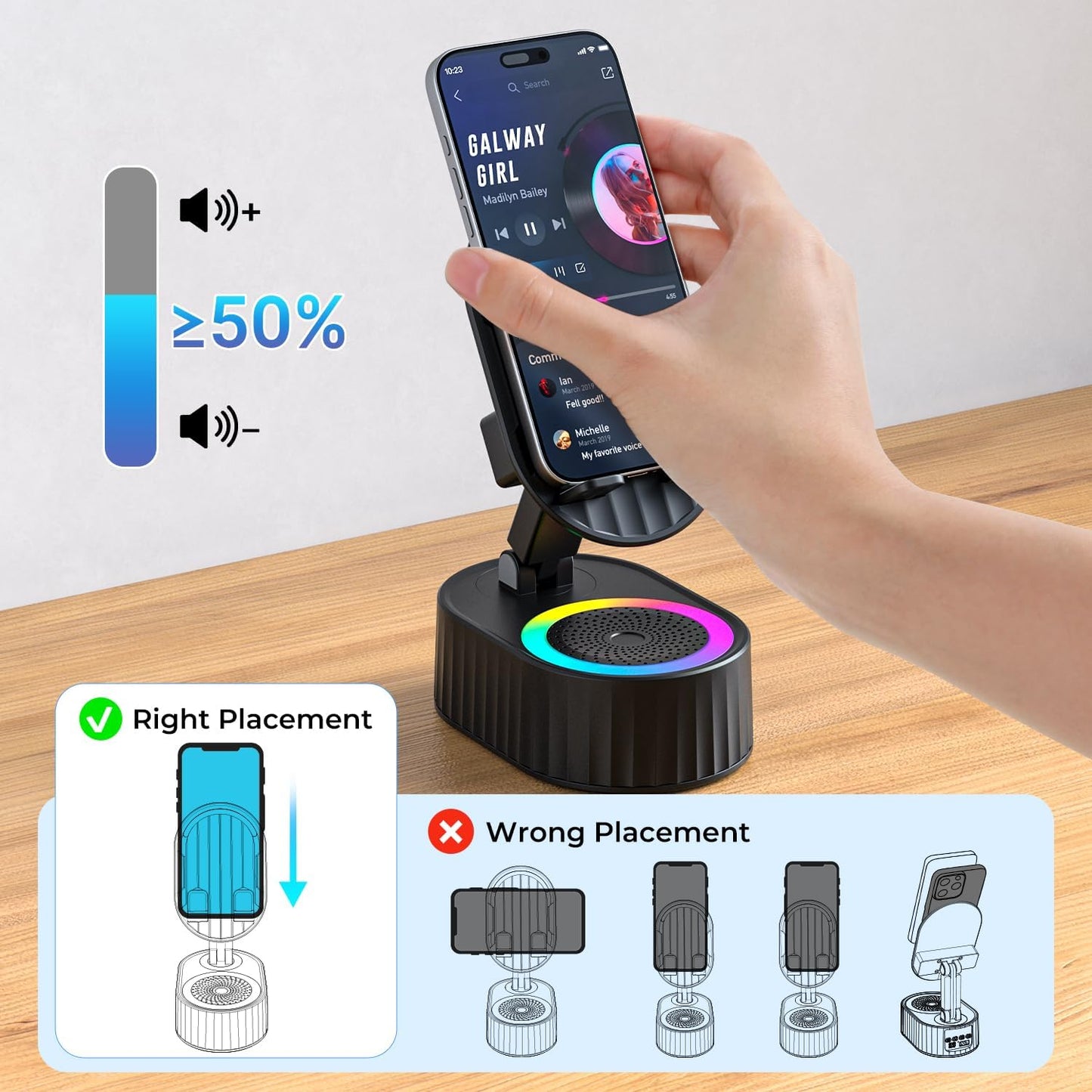 AKLLCCR 5in1 (3000mAh) 300 Wireless Induction Audio Bluetooth Speaker Phone Holder Emergency Rechargeable with Colorful