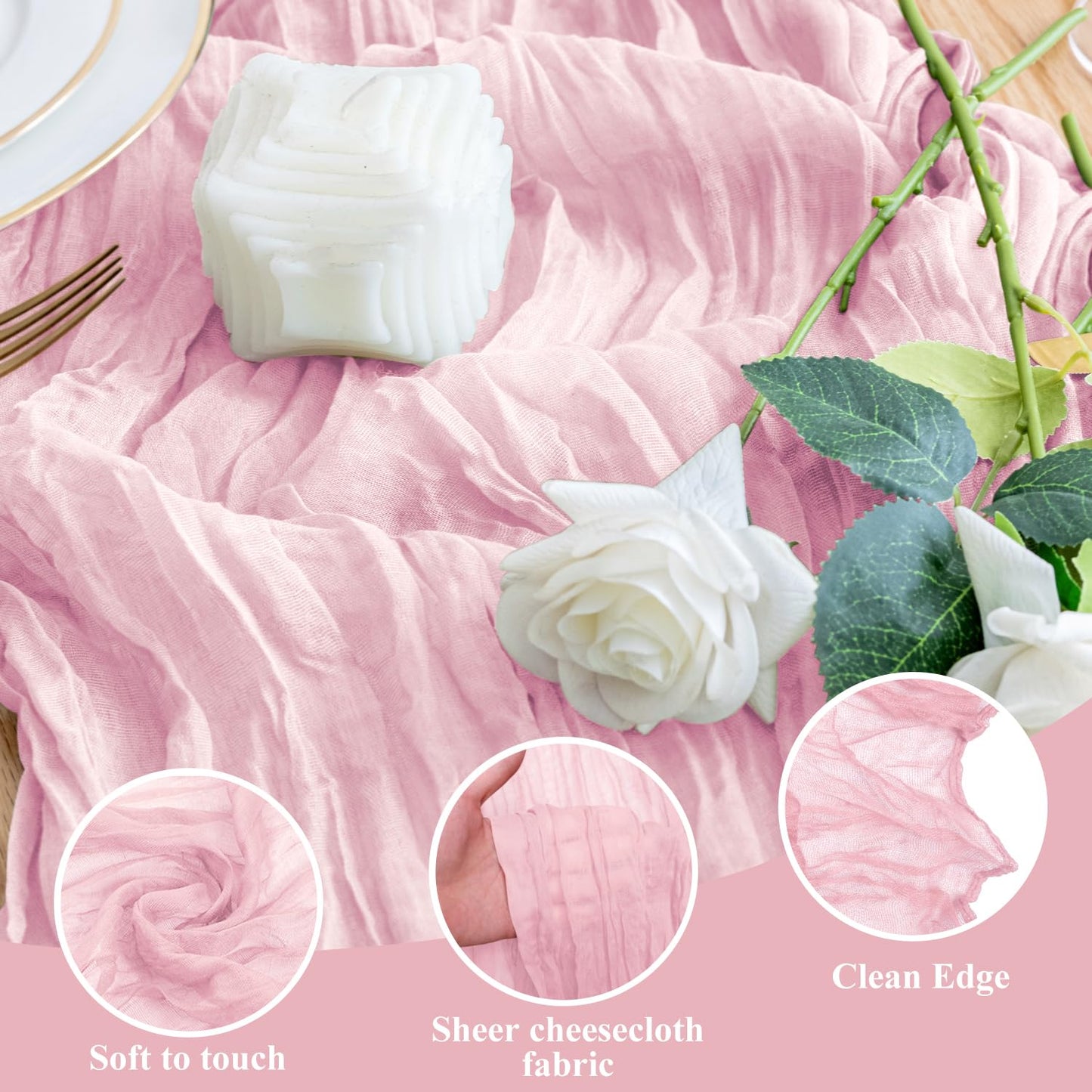 Wokceer Cheesecloth Table Runner 4Pack 10FT Blushing Pink Christmas Gauze Cheese Cloth Table Runner for Party Easter Rustic Sheer Table Runners for Baby Bridal Shower Wedding