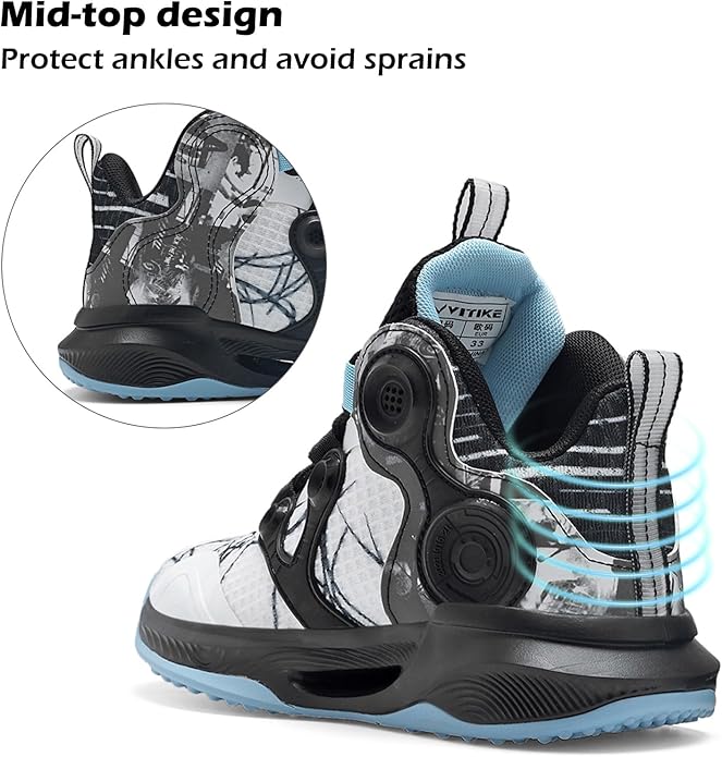 VITUOFLY Kids Basketball Shoes Boys Air Cushion Sneakers Girls Mid Top School Hoops Shoes Non-Slip Outdoor Sports Running Gym Comfortable Durable Little Kid/Big Kid