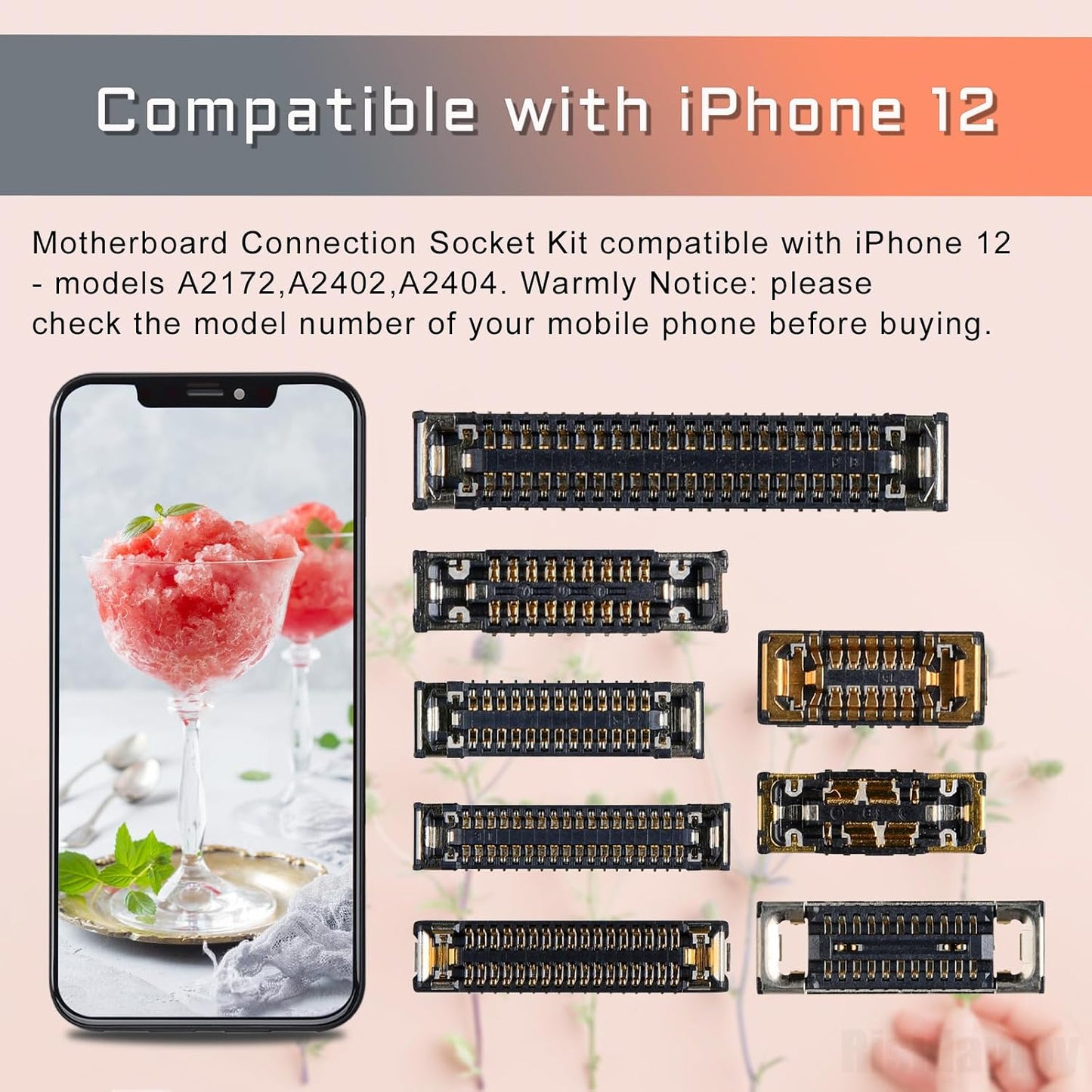 8 12 iPhone12 Pcs for iPhone Motherboard Socket Connection B Kit Includes Battery SIM Charging Port Replacement Wide