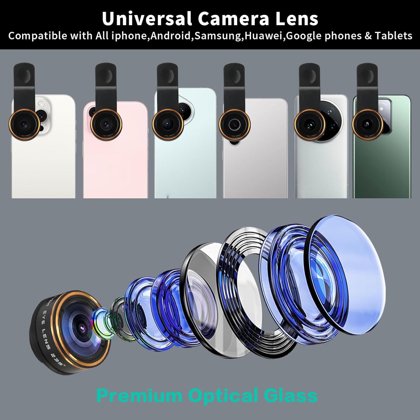 Beysfilter 235Clip-On 17 16 15 Fisheye Lens Cellphone Camera Lens Kit,Fish Eye Lens for iPhone and Android