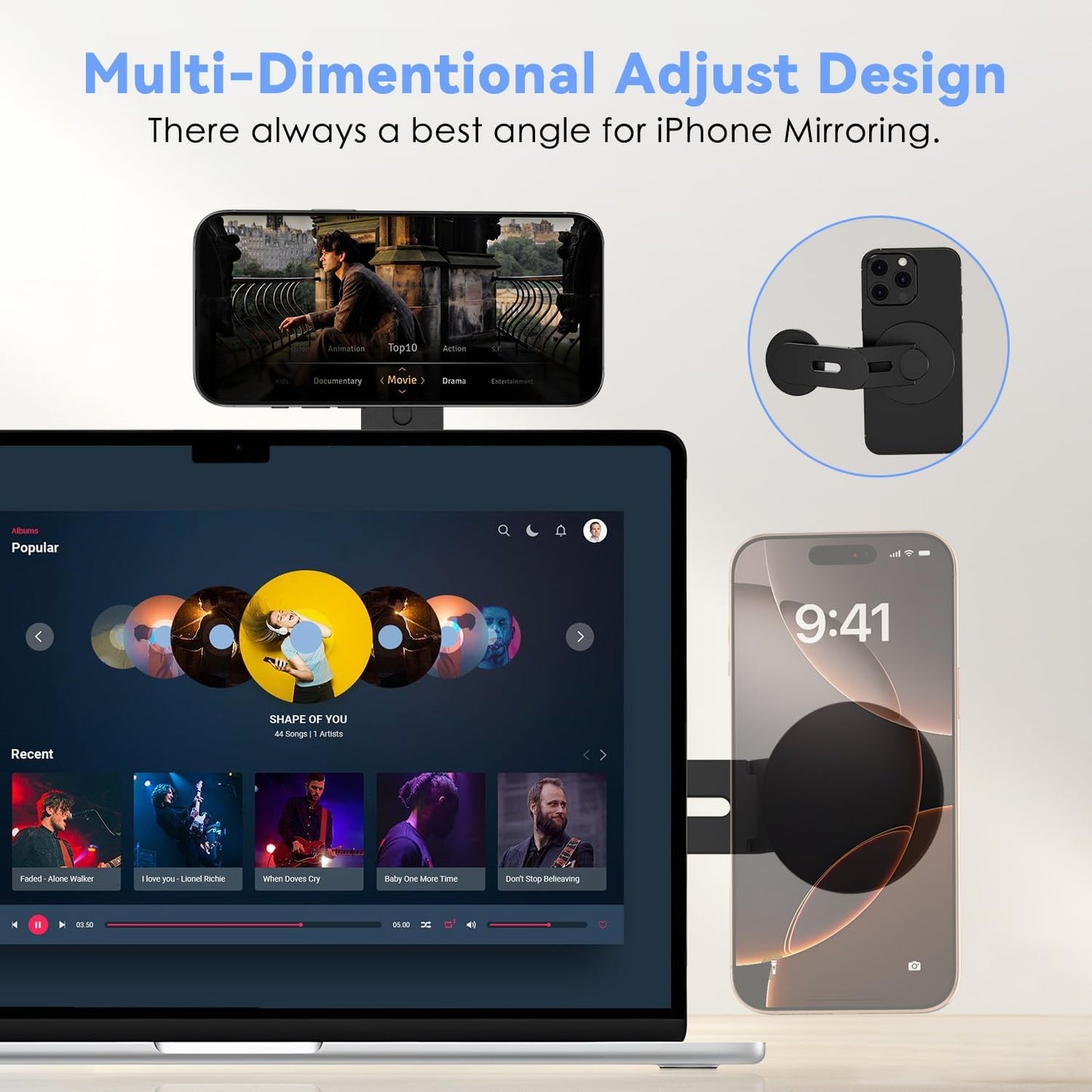 CloudValley 360 Magnetic Laptop Phone Holder, Rotating Mount Compatible with iPhone MagSafe and All Phones, MacBook, PC