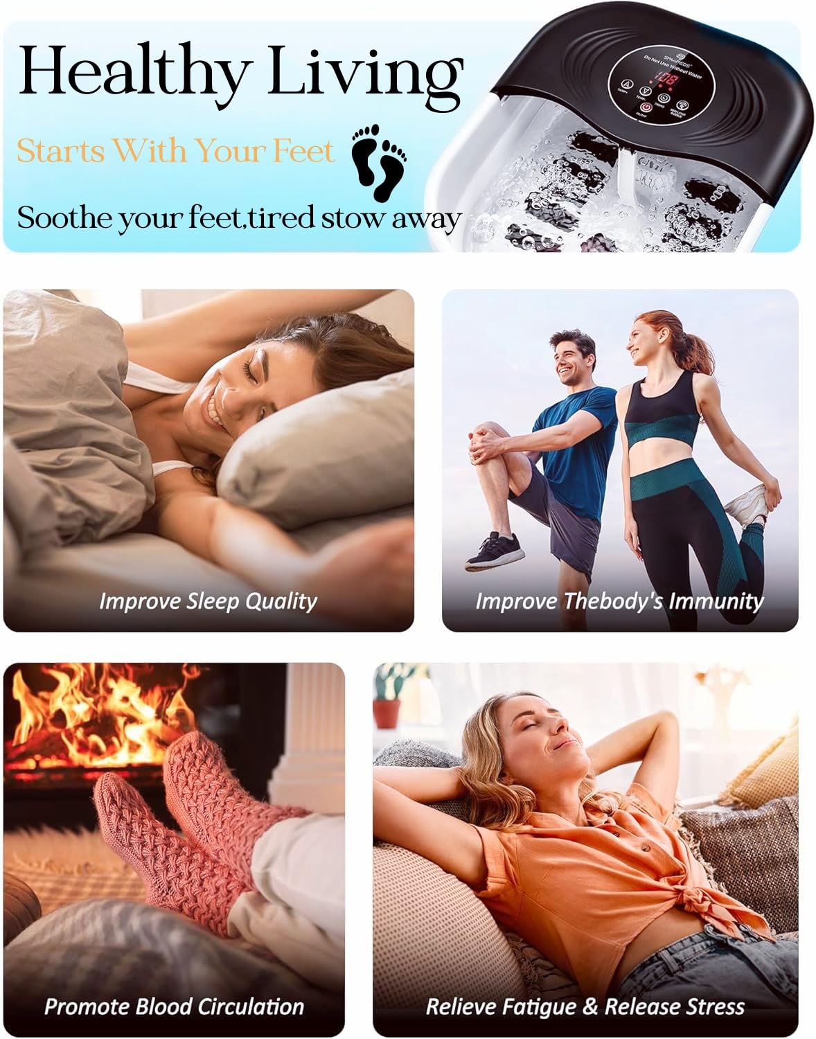 Collapsible Heated Foot Spa with Bubble and Red Light Temperature Control Foot Bath Massager and Soaking Tub Featuring 8 Shiatsu Massage Rollers Pumice Stone and Built-in Timer Ideal Gift for Wife,Mom