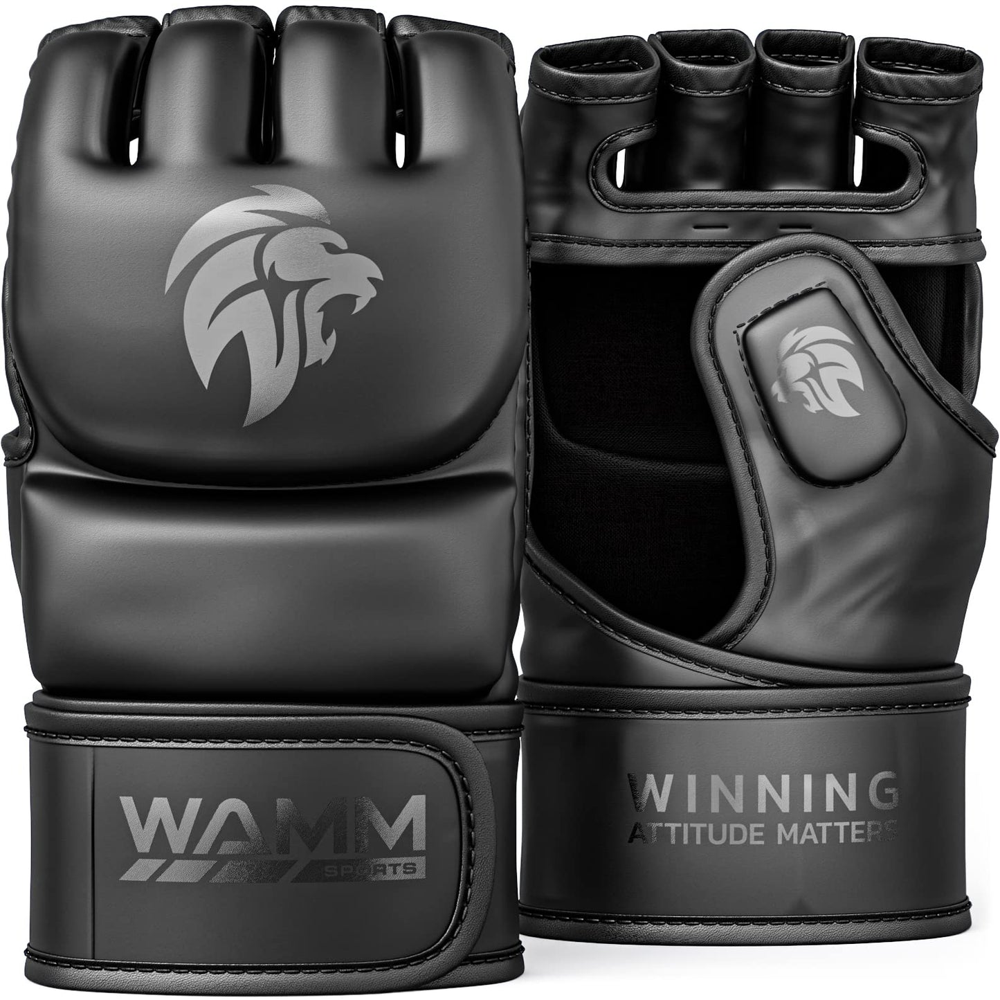 WAMM Sports MMA Gloves - for Men & Women - MAXForce EVE Anti-Injury Shock Absorb Boxing Gloves Kickboxing Gloves - Half Finger, Open Palm for Muay, Sparring, Punching Bag (Black, Large/XLarge)