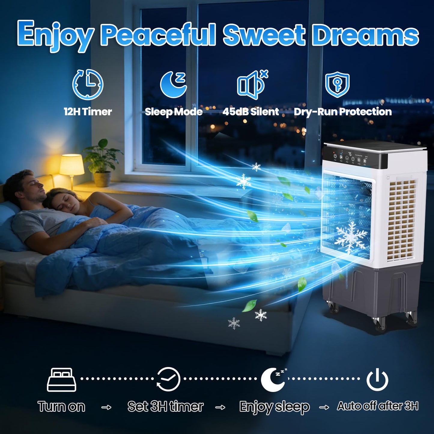 Swamp Cooler Air Conditioner, 4-in-1 Evaporative Air Cooler with 7.5-Gal Water Tank, 4 Modes, 3 Speeds, Dry Burn Protection, Remote, 12H Timer, Portable Windowless AC for Home, Office, Garage