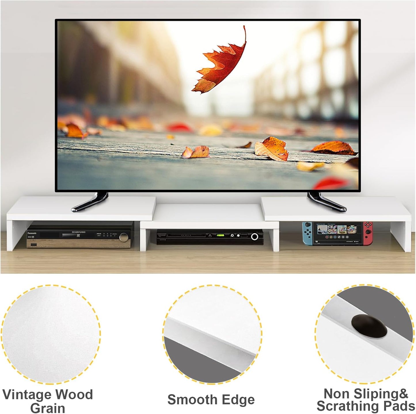2 43.3" TAVR Furniture Dual Monitor Stand Riser, Computer Monitor Stands for Monitors, Extra Long Multifunctional