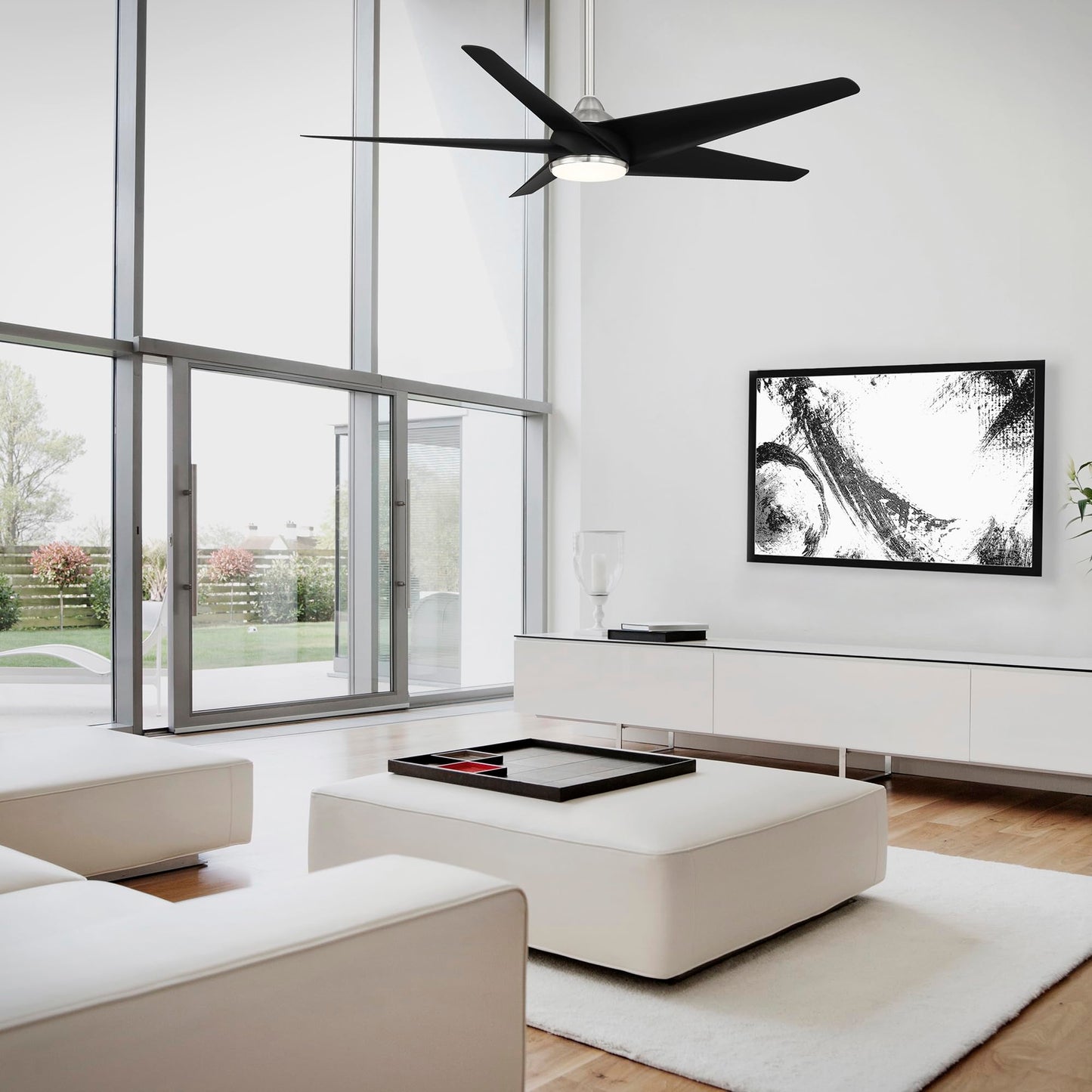 WAC F-071L-BN/MB Viper 60" Outdoor Ceiling Fan with Lights and Remote Control, Brushed Nickel Matte Black