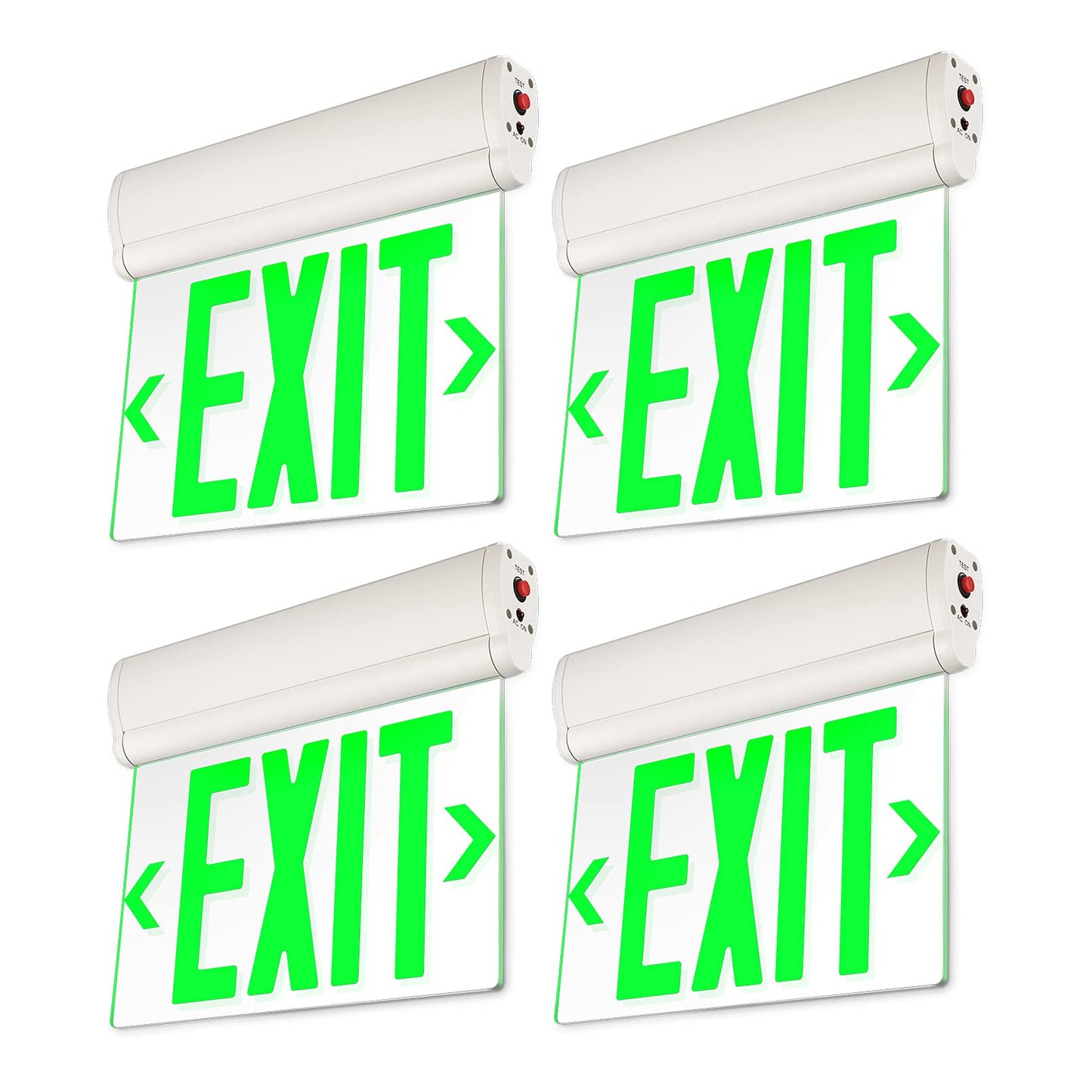 LEONLITE Green Emergency Exit Sign, UL 924, LED Edge Lit Exit Sign, Hardwired Exit Lights with Battery Backup, Double Sided, Rotating Acrylic Clear Panel, Top/Side/Wall Mount, AC 120/277V, Pack of 4