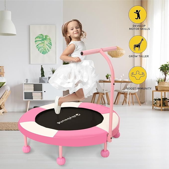 SkyBound 36 Inch Indoor Trampoline for Kids - Kids Trampoline Indoor with Handle - Toddler Trampoline with Upgraded 2.0mm Steel Pipe and Handlebar - Mini Indoor Trampoline for Kids Age 3 and Above