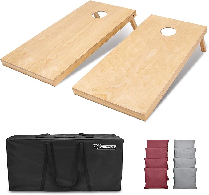 GoSports Regulation Size Wooden Cornhole Set with Natural Wood Finish - Includes Carrying Case