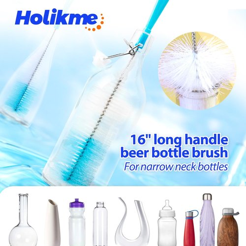 Holikme Bottle Brush Set - Long Handle Tube Cleaner for Narrow Neck Beer & Wine Decanters | White