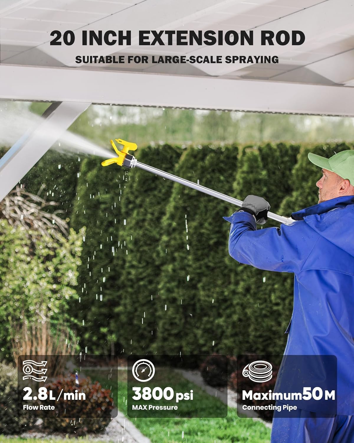 Airless Paint Sprayer, 1800W High Efficiency Electric Paint Sprayer, 3800PSI Cart Thinning-Free Airless Sprayer with Extension Rod and Wheels, for Home, Yard, Garden, Commercial Use