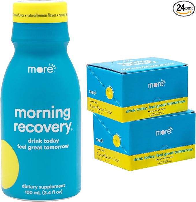 Morning Recovery Electrolyte, Milk Thistle Drink Proprietary Formulation to Hydrate While Drinking, Highly Soluble Liquid DHM, Non GMO, Vegan, Gluten-Free, Original Lemon, Pack of 24