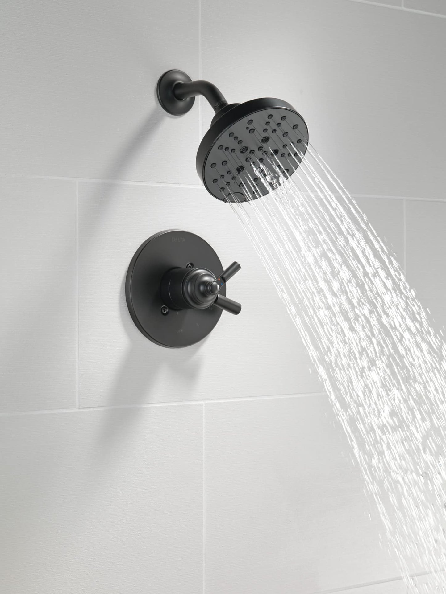 Delta Faucet Saylor 17 Series Black Shower Valve Trim Kit with H2Okinetic Shower Head, Delta Shower System, Shower Faucet Set, Shower Head and Handle Set, Matte Black T17235-BL (Valve Not Included)