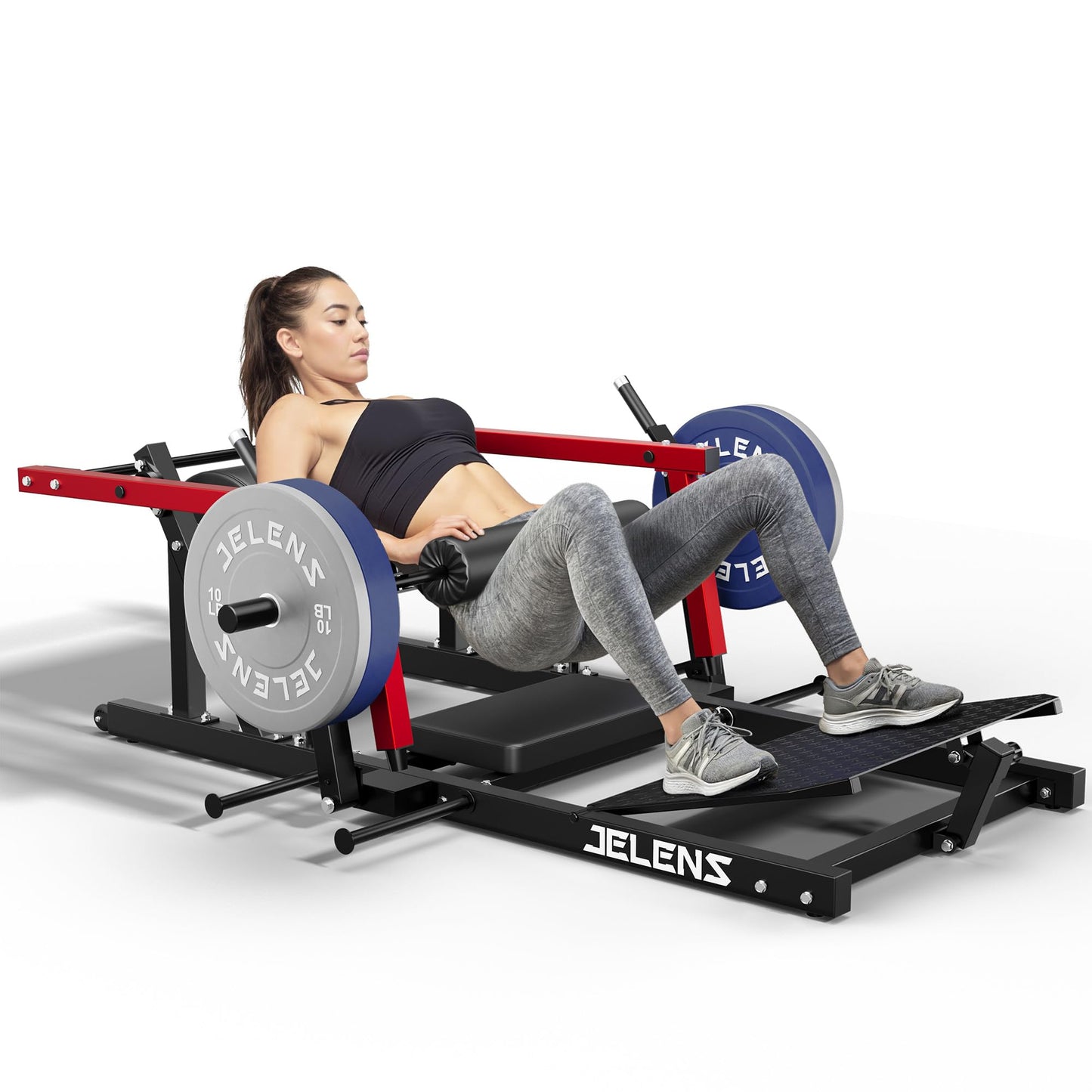 JELENS J-HT10 Hip Thrust Machine, 800LB Glute Bridge Machine with Weight Holder, Heavy Duty Plate-Loaded Butt Workout Equipment, Glute Trainer for Home Gym (Red, Hip Thrust Machine)