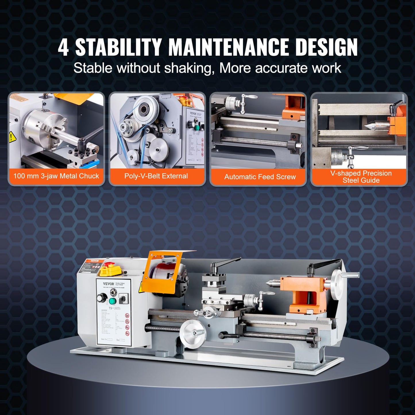 VEVOR Metal Lathe Machine, 7'' x 13.78'', Precision Benchtop Power Metal Lathe, 0-2200 RPM Continuously Variable Speed, 500W Brush Motor Metal Gears, with Tool Box for Processing Precision Parts