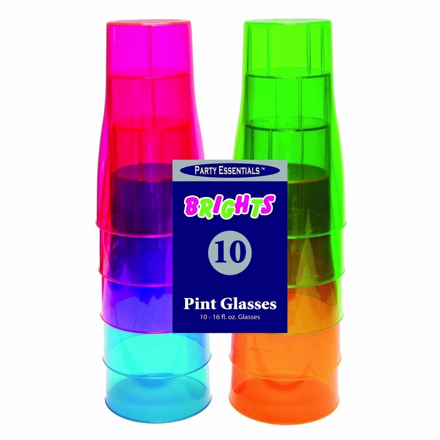 Party Essentials N161090 Brights Plastic Party/ Pint Glasses, 16-Ounce Capacity, Assorted Neon Pink/Green/Blue/Orange (Case of 120)