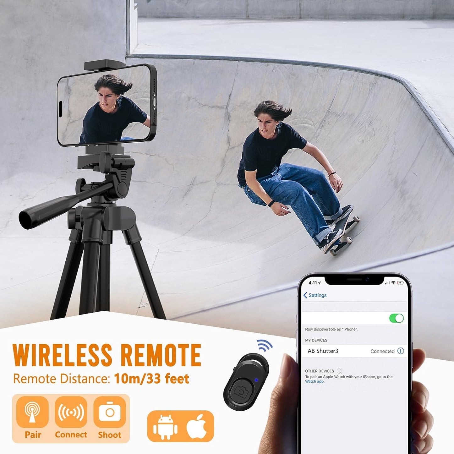 Lusweimi 53'' 16 Max/15 Luswemi Phone & Camera Mount Tripod Stand with Remote and Holder, Portable Cellphone Tripod