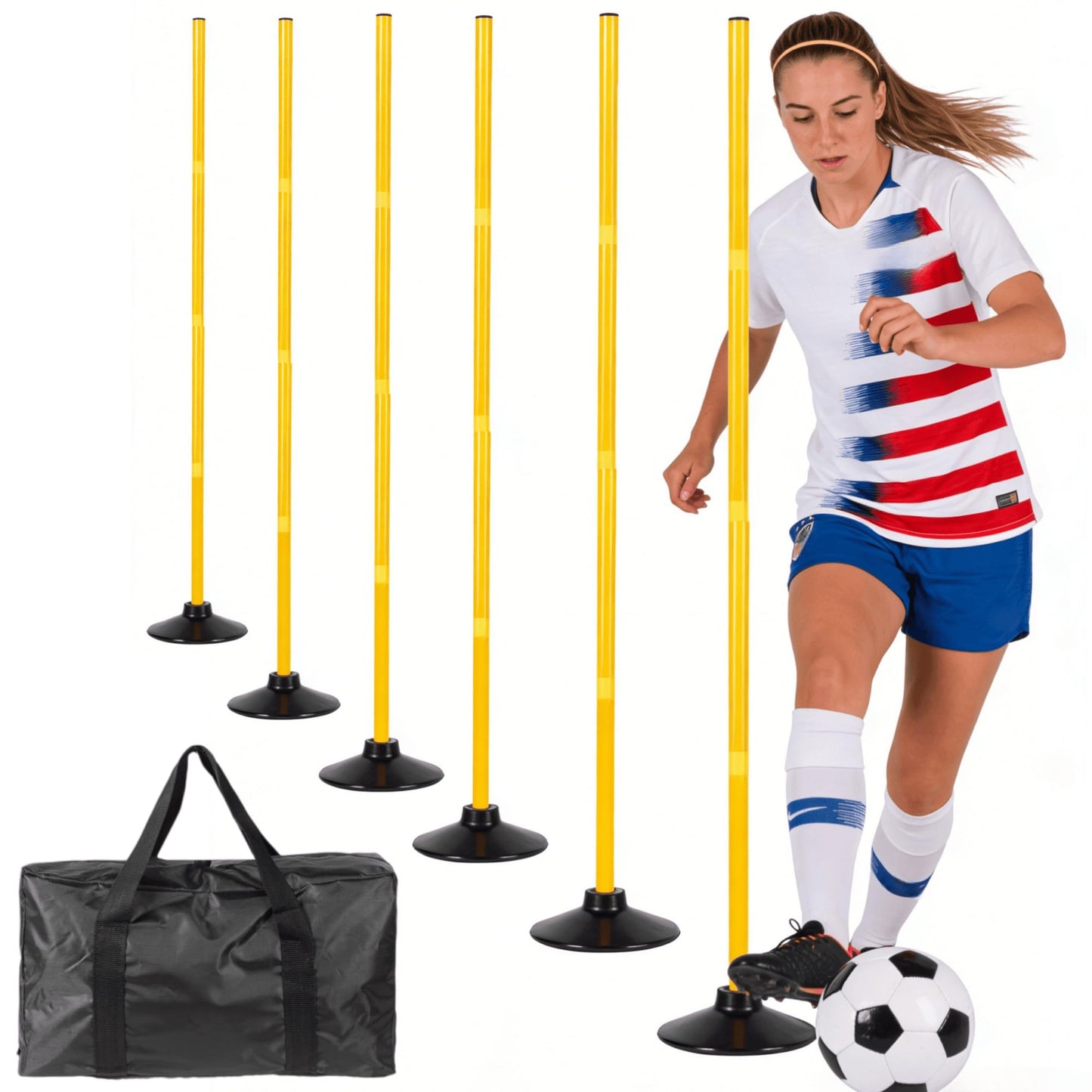 Desyeryamimi 5 FT Agility Training Poles for Soccer/Dog/Horse,Adjustable Football Basketball Speed and Agility Training Equipment,Set of 4/6 with Round Rubber Base (6)