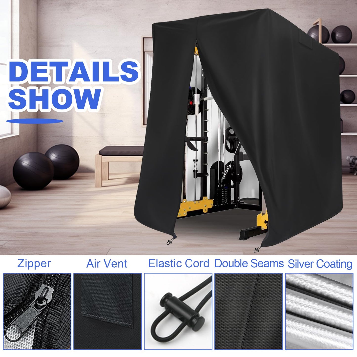 JXXPGG Gym Rack Cover, 600D Oxford Covers for Pull Up Bar Station/Weight Lifting Rack/Squat Rack/Outdoor Home Gym Workout Equipment,Waterproof UV & Dustproof,Black,68.8 * 41 * 72.8inch