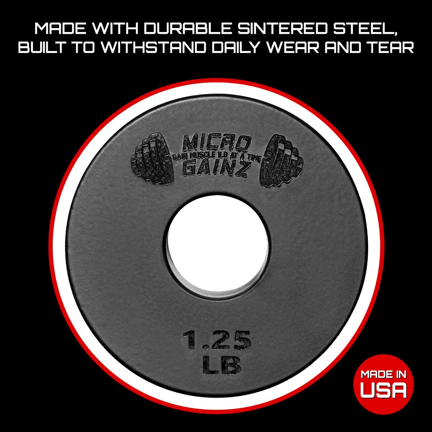 Micro Gainz Standard 1-Inch Center Hole Weight Plates, Set of 2 Black Fractional Plates Choose Set (.25LB-1.25LB), Designed for Standard 1-inch Barbells & Dumbbells, Made In USA (1.25 lb)